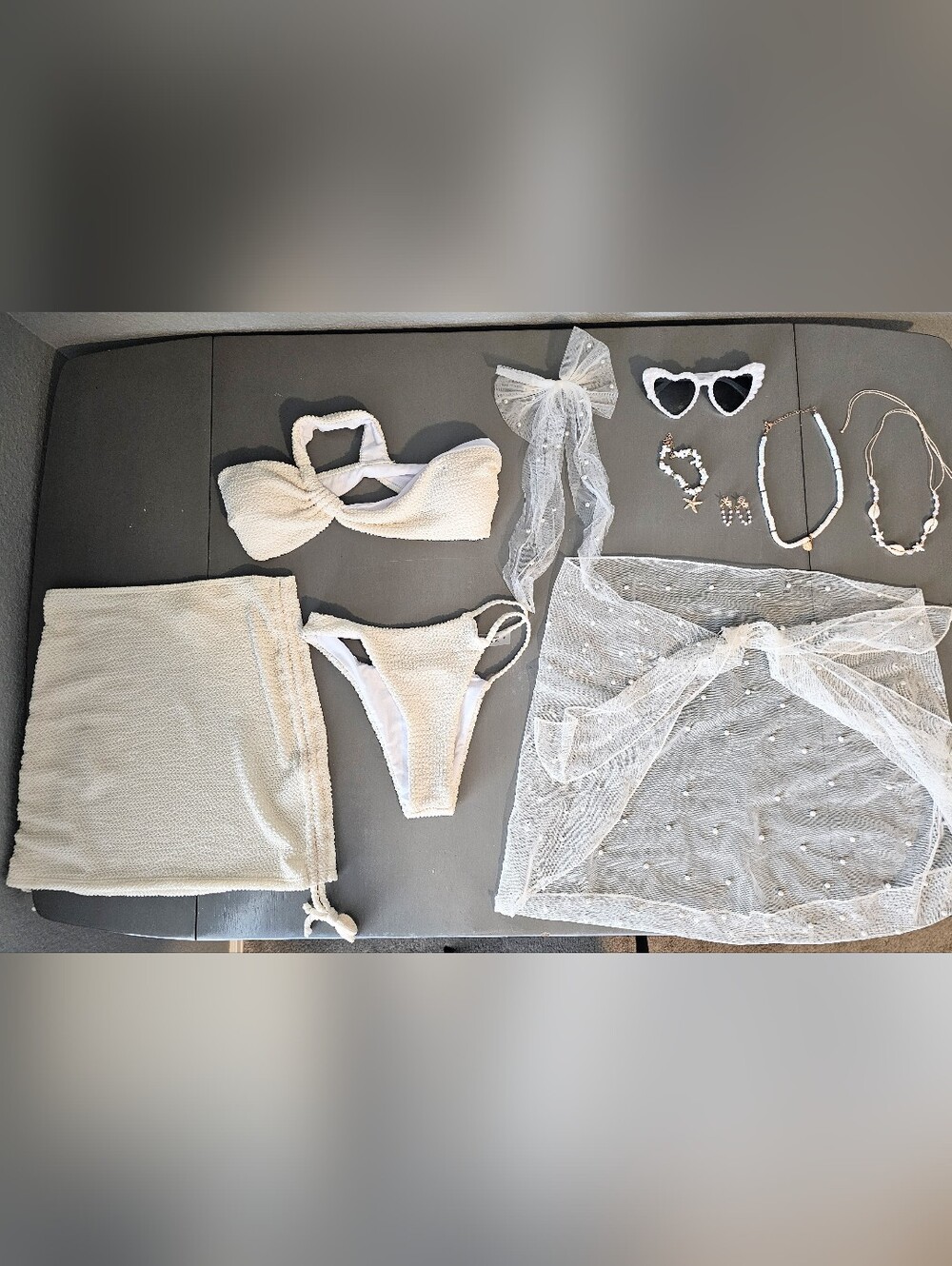 Bridal Bachelorette Beach Bundle | Bride Accessories + White Ivory Swimsuit Set